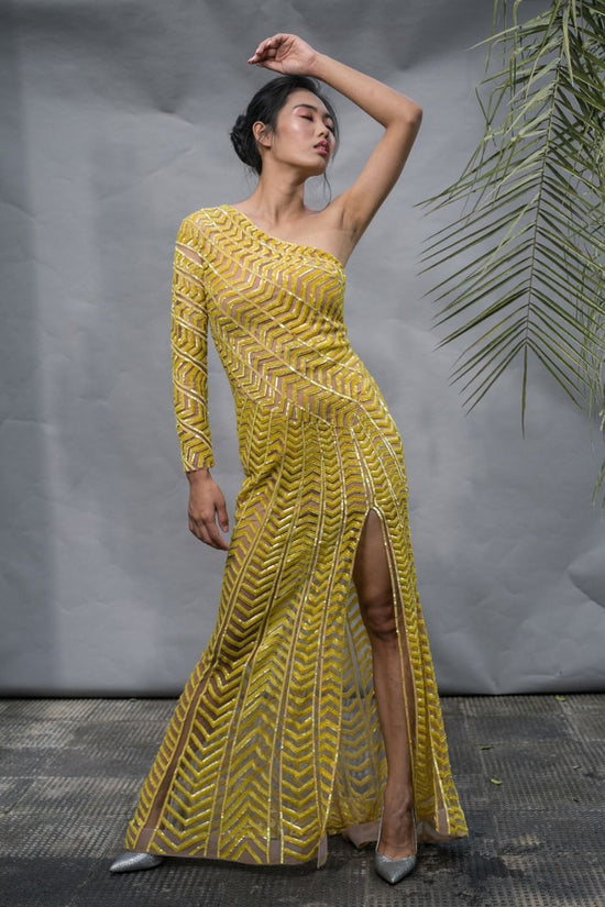 Yellow One Shoulder Gown