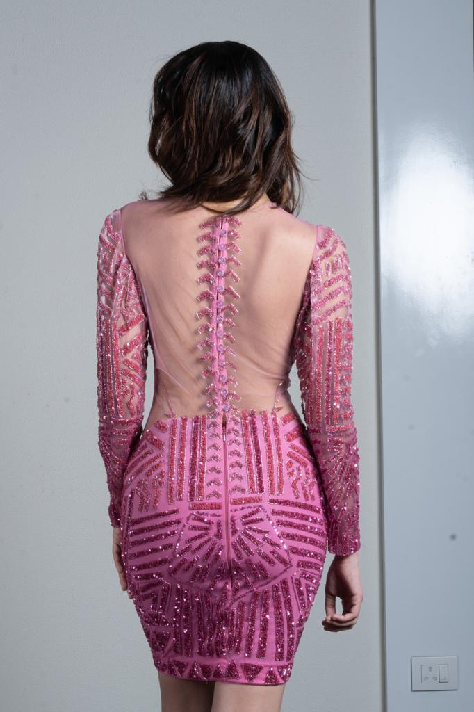 Load image into Gallery viewer, Pink Sequin Hand Embroidered Dress
