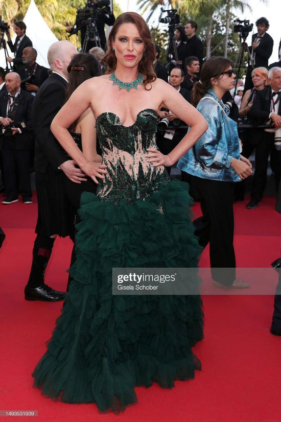 Load image into Gallery viewer, Green Off Shoulder Gown
