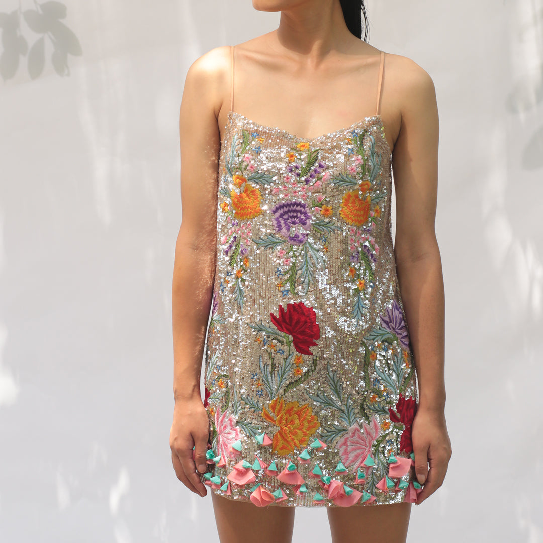 Load image into Gallery viewer, Silver Sequin &amp;amp; Multicolour Dress
