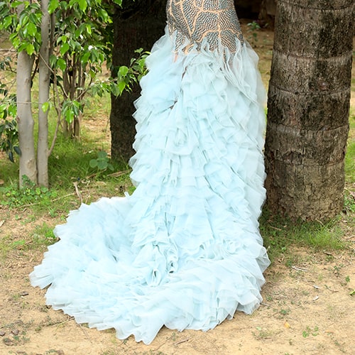 Load image into Gallery viewer, Blue Embellished Ruffles Gown
