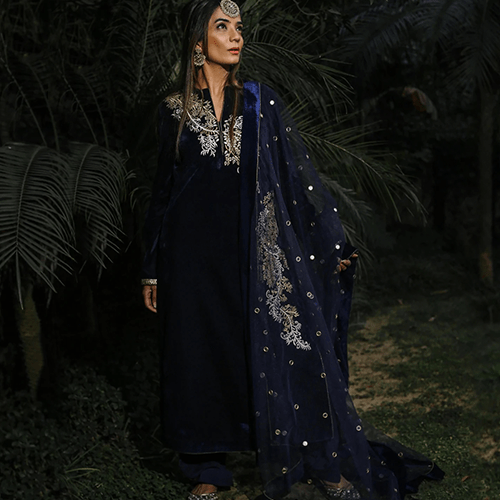 Navy Blue Hand Embroidered Suit