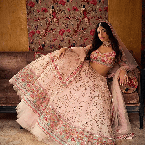 Shop Stunning Pink and White Floral Lehenga with Dupatta Online in USA –  Pure Elegance