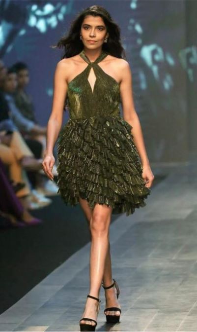 Metallic Green Short Frill Dress